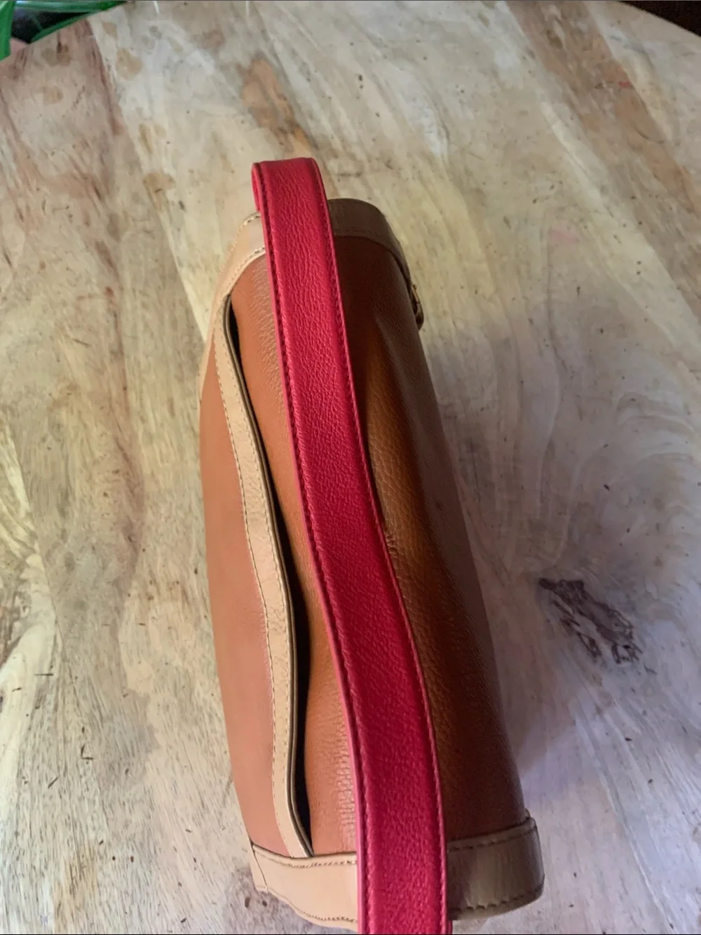 TORY BURCH Two-Tone Brown and Red Leather Shoulder Bag
